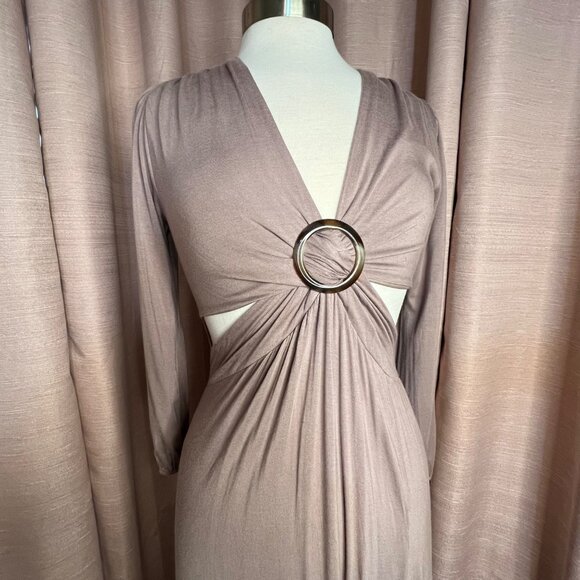 2 Saints Plunging Mauve Size 00/S Sexy Maxi Dress Side Cutouts O-Ring Feminine - Picture 7 of 16